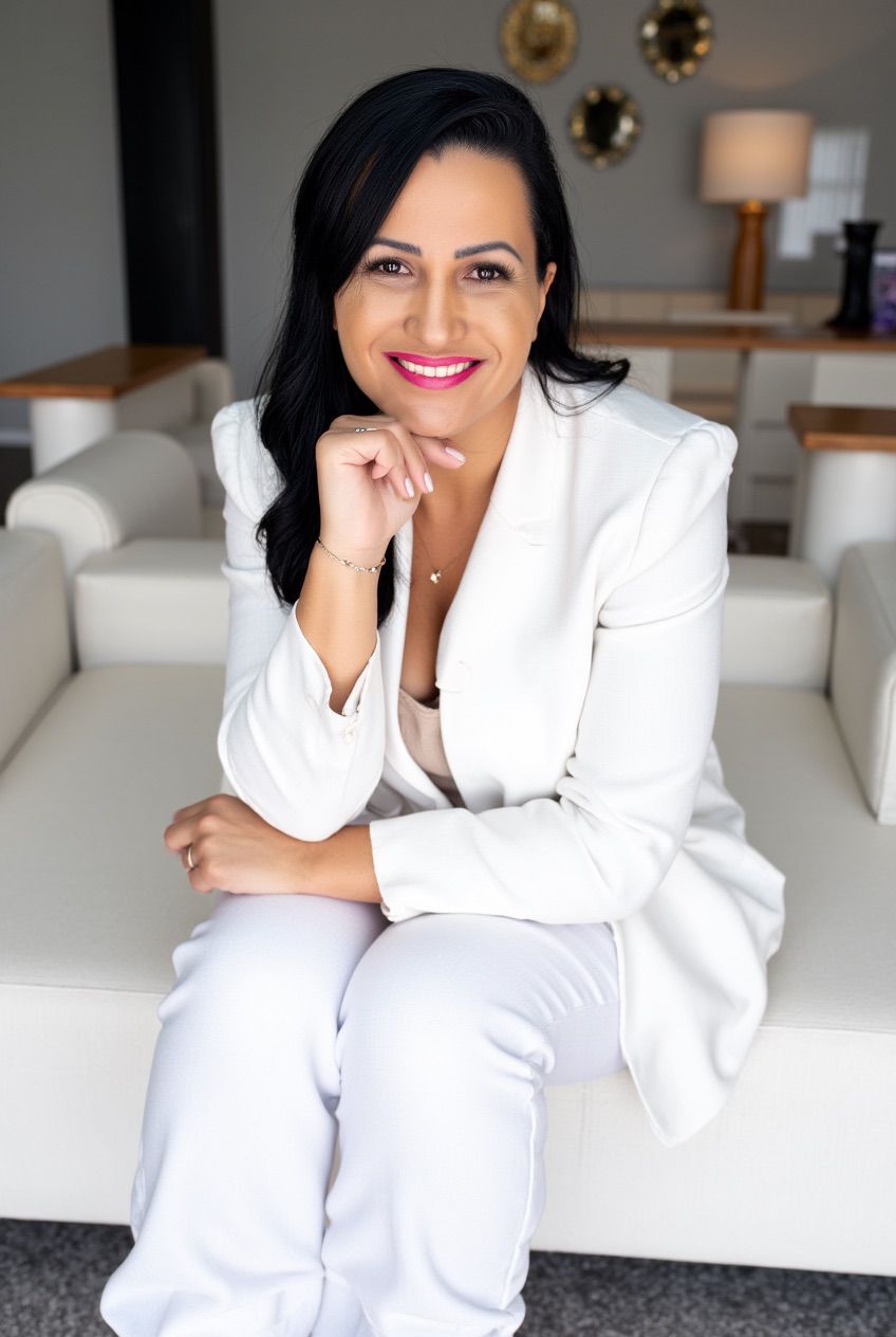 Dra. Carina Rita sorrindo, ambiente aconchegante da clínica